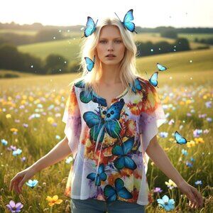 Live & Let Live Butterfly Fairycore Chiffon Top Dreamy Boho Festival Blouse L